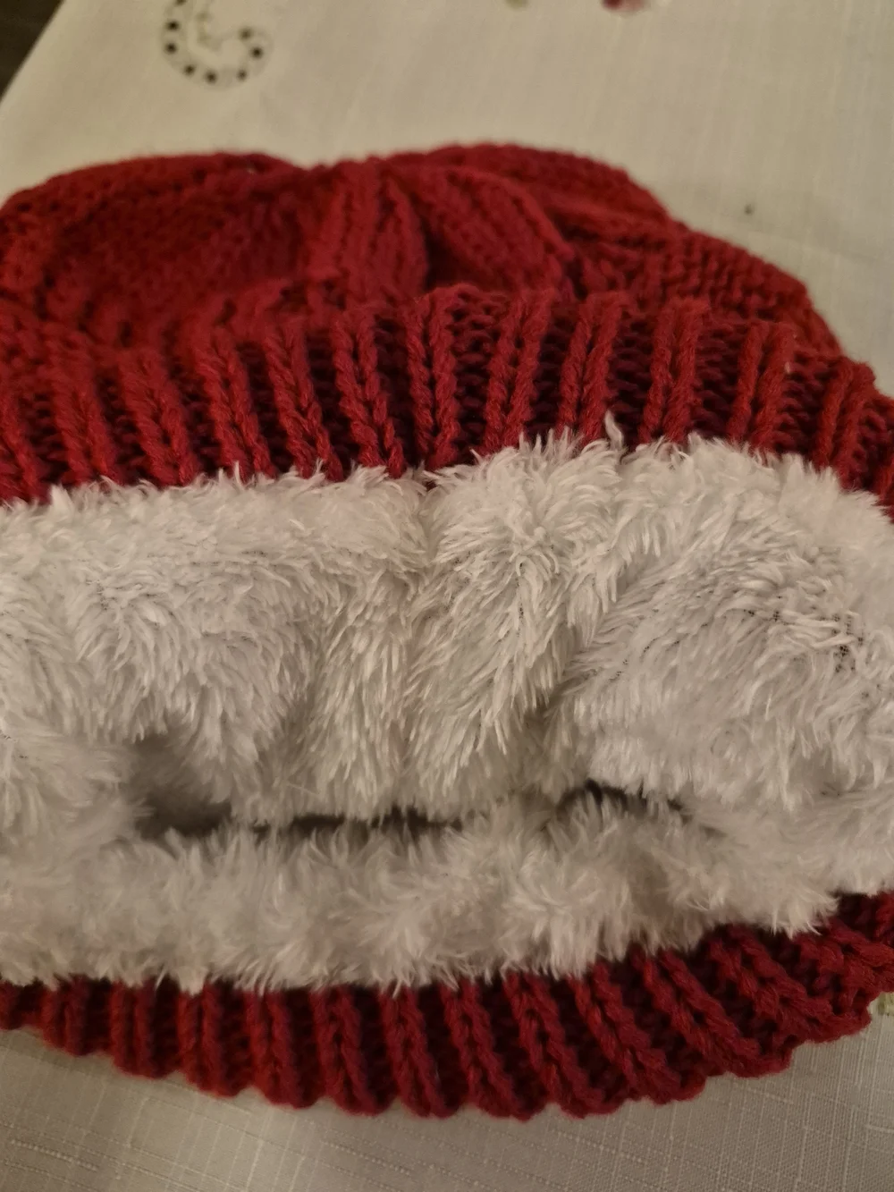 Women’s Red Knit Beanie & Touchscreen Gloves Set with Plaid Scarf